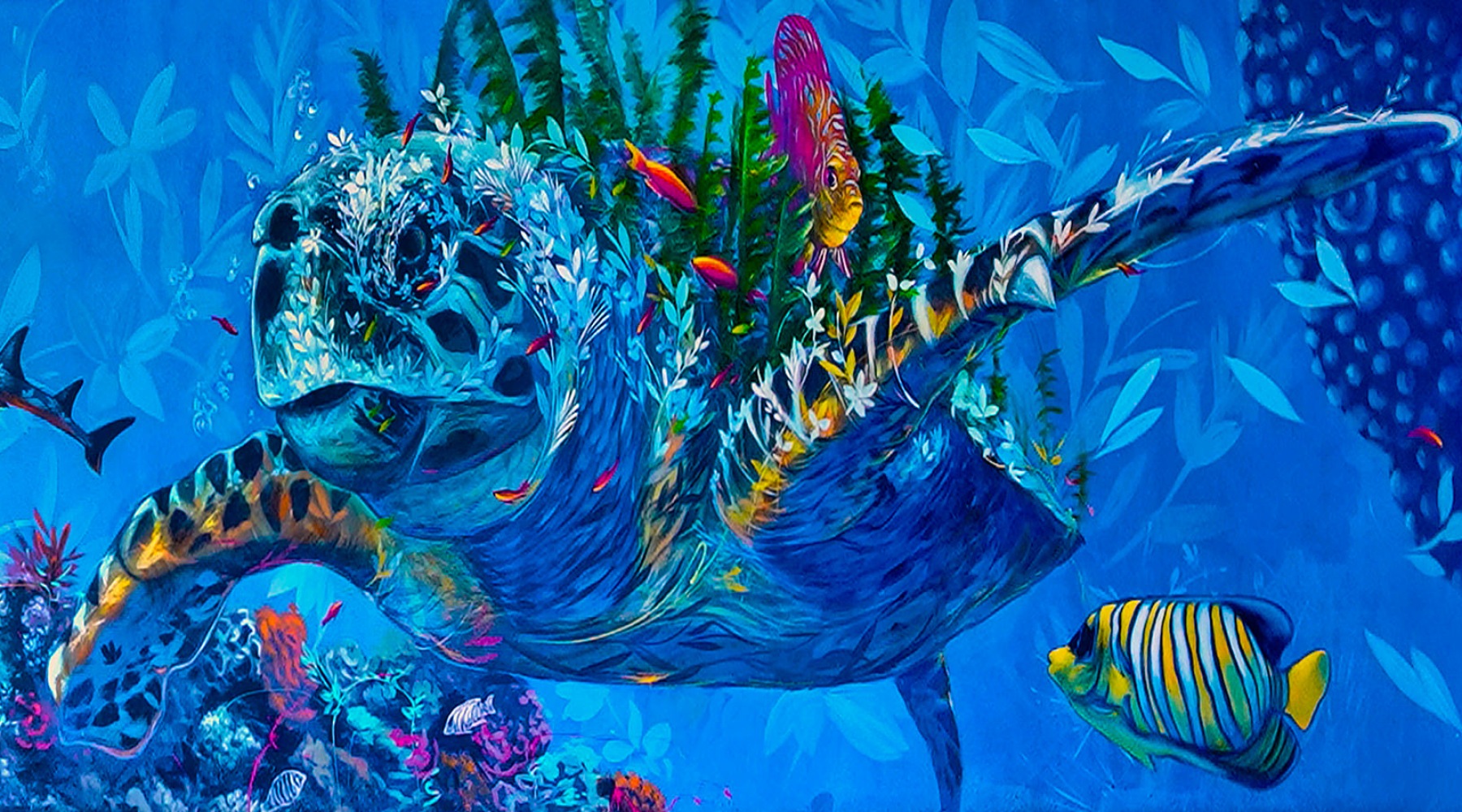 a turtle and fish mural